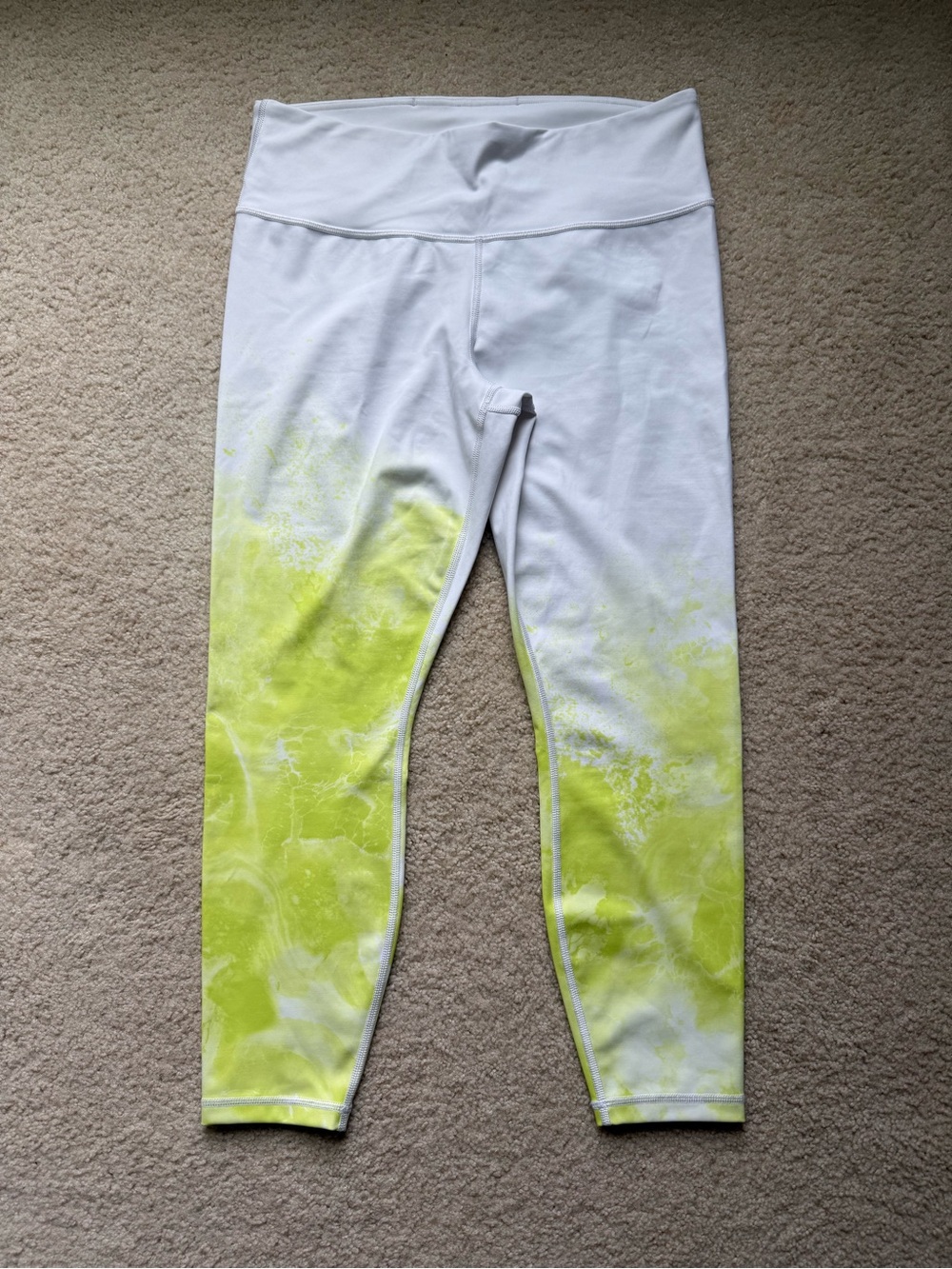 Athleta White and Neon Yellow Ombre Leggings